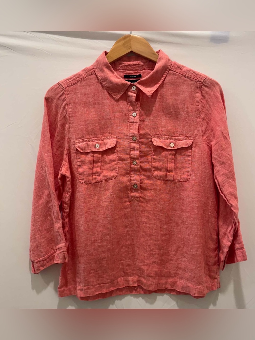 Jones New York Coral 100% Linen Button-Front Casual Shirt Women L